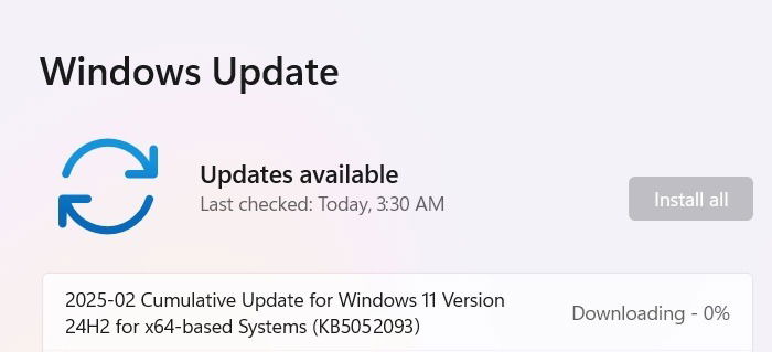 KB5052093 update for Windows 11, February 25, 2025.