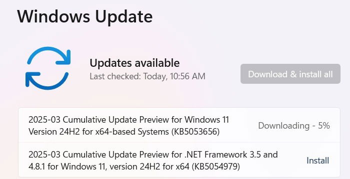 Windows 11, version 24H2,, KB5053656 update for March 27, 2025.