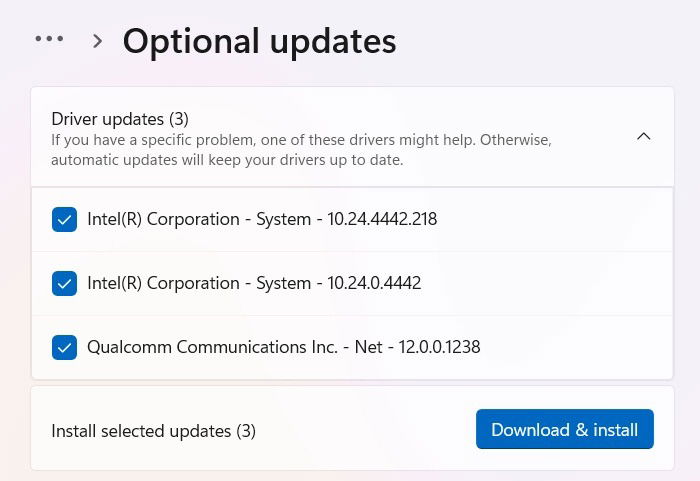 Installing optional updates in Windows 11 for March 2025. 