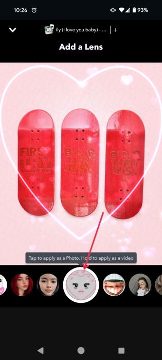 Adding a lens filter in Snapchat app when creating new snap. 