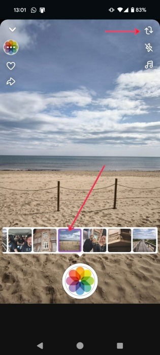 Uploading image from camera using Snapchat lenses.