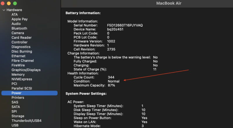 MacBook Battery Health Information