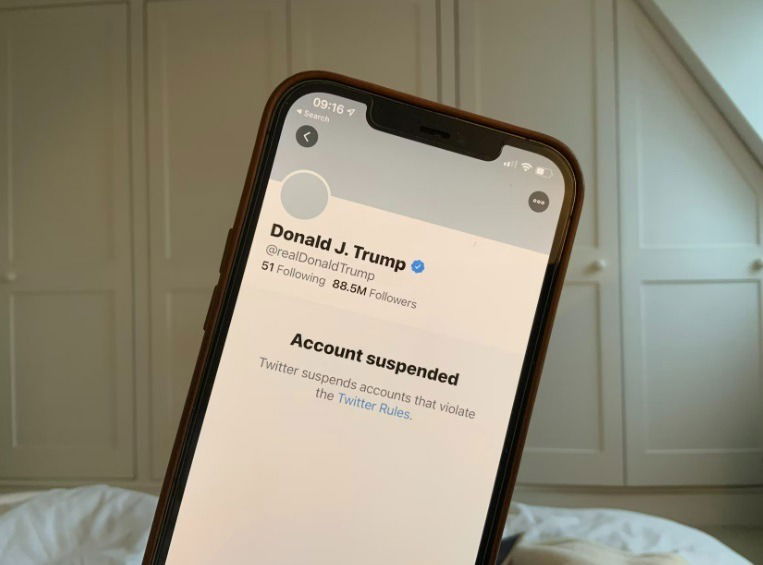 Trump account suspended on Twitter.