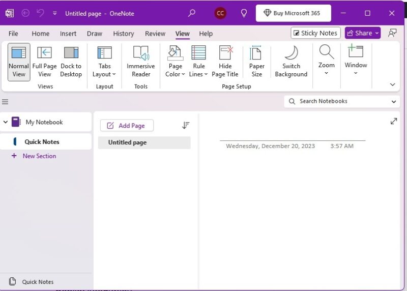 Showcasing ribbon bar in OneNote.