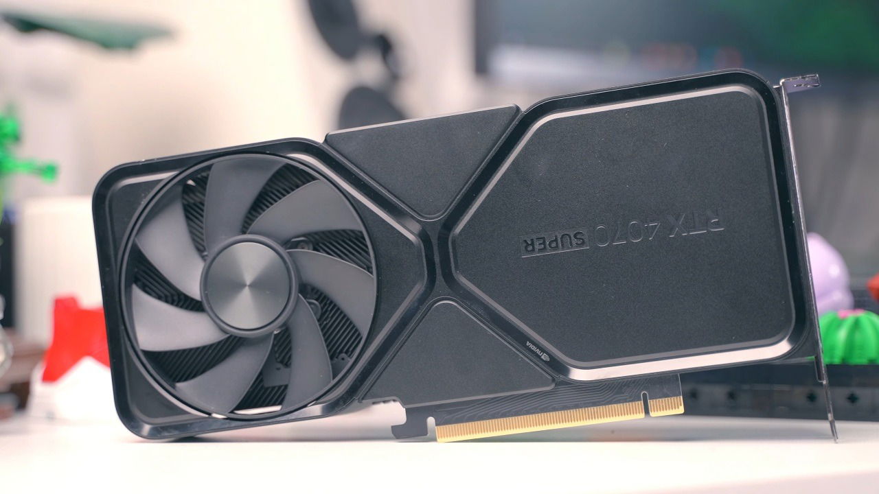 An image of the NVIDIA GeForce RTX 4070 Super GPU.