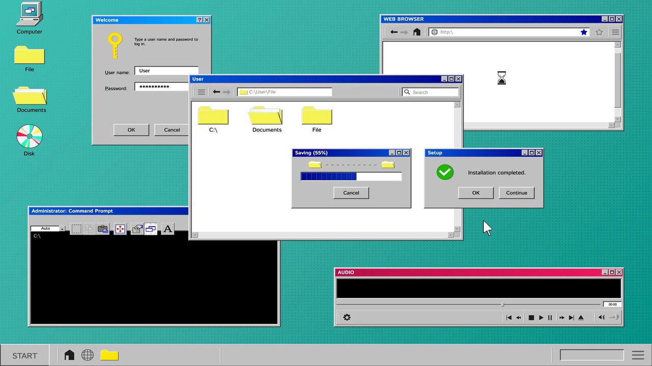emulating old windows interface with basic app dialogues showing