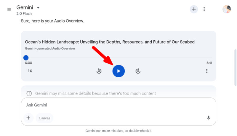 Play Audio Overview In Gemini