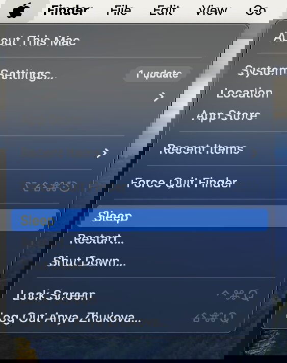 Put Your Mac To Sleep menu