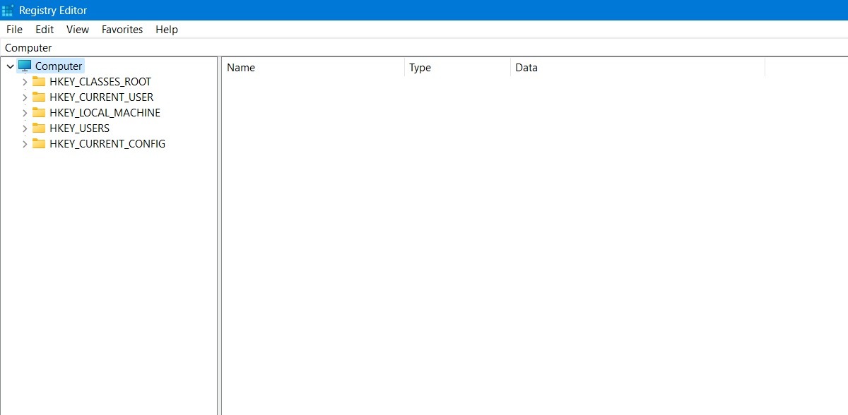 Computer key on top of other Registry Editor keys. 