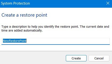 Giving a name to the restore point being created.
