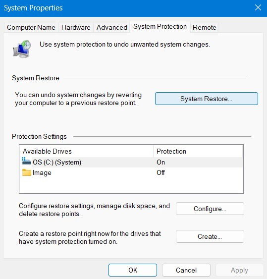 Click System Restore button in System Protection tab of System Properties. 