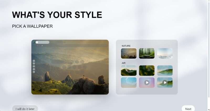 Choosing an adaptive wallpaper in Opera Air.
