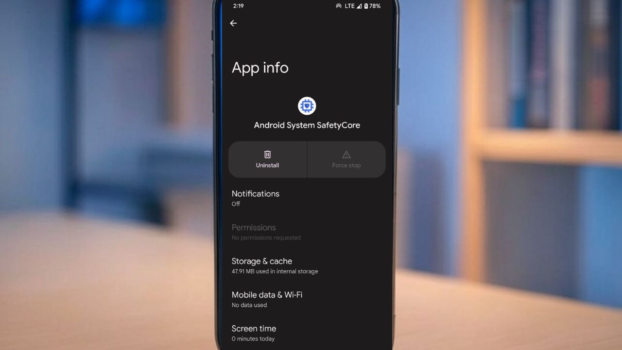 A phone displaying where to uninstall Android System SafetyCore