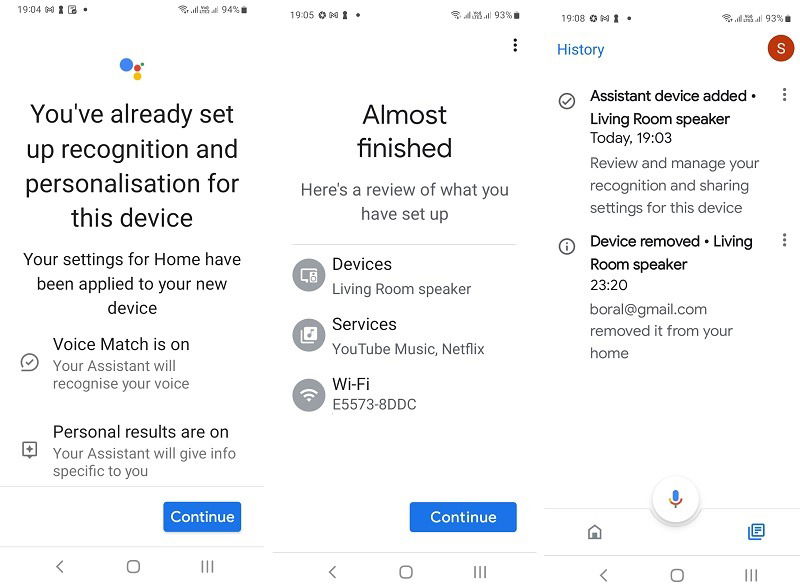 The various steps of resetting a Home Mini device on Google Home app