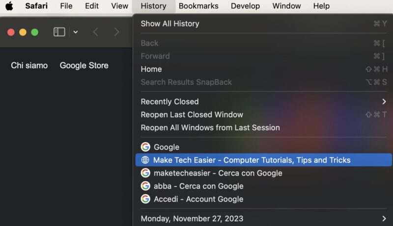 Open the Safari Browsing History Menu
