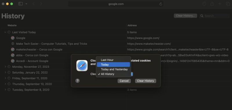 Safari Clear Browsing History