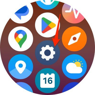 The Settings icon on a Samsung Galaxy Watch