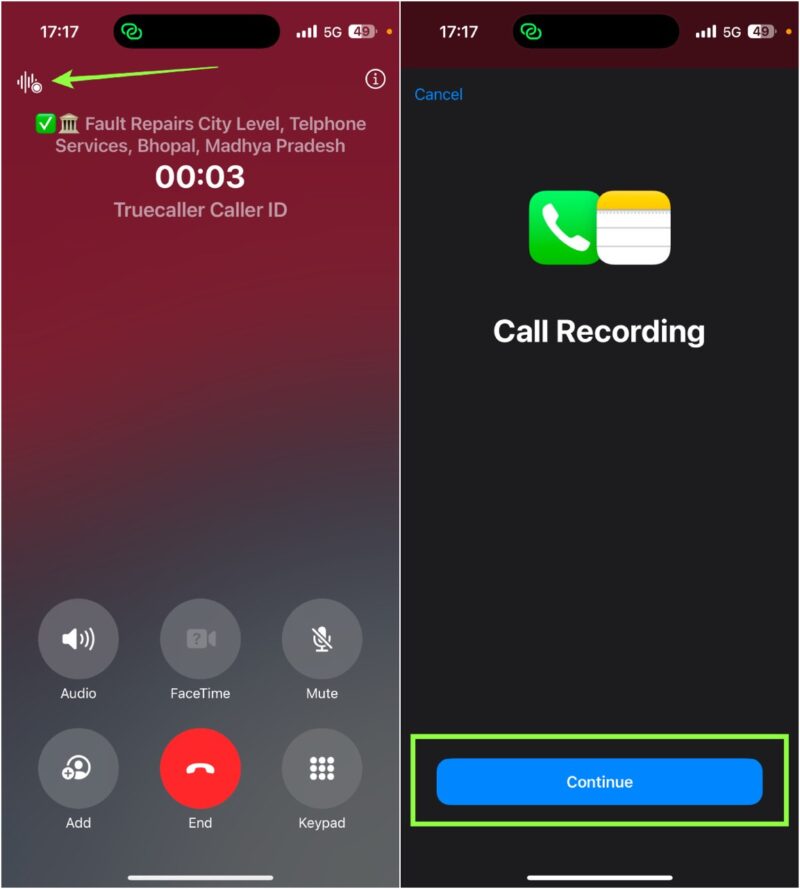 Select Call Recording Button