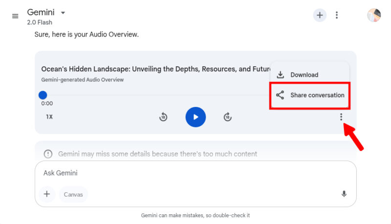 Share Conversation In Gemini