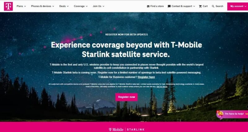 T-Mobile and Starlink direct to cell registration page.
