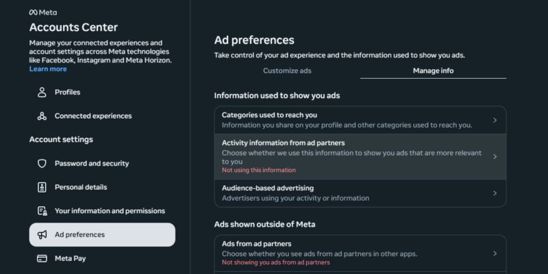 Preferences Activity Info From Partners
