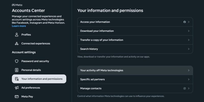 Collection Infor Permissions Activity Off Meta