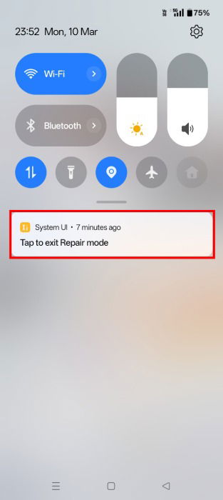 Exit Repair mode in the Notificaiton Drawer