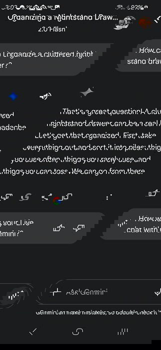 Transcript from starting a Live conversation on organizing a night stand drawer.