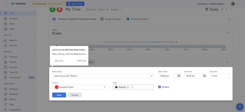 Setting up a sample project in TMetric.