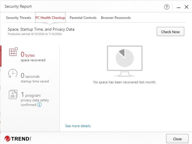 Trend Micro's security report showing the PC Health Check.
