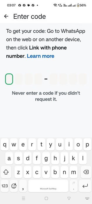 Phone number code to be entered from a secondary companion device