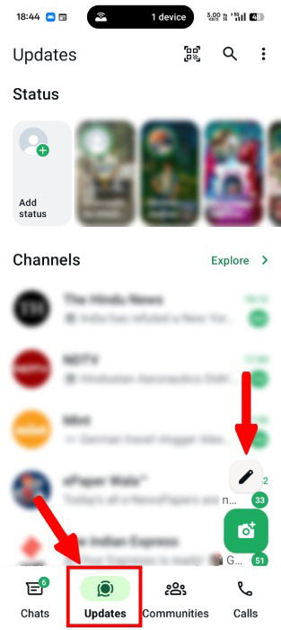 Updates Section In Whatsapp