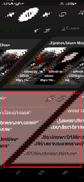 Viewing Spotify lyrics on mobile app.
