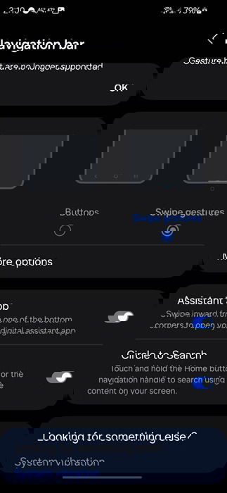 Turning on swipe gestures on Samsung.