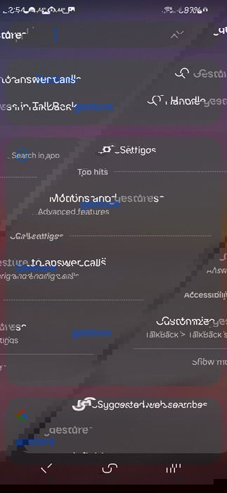 Searching for gesture using the swipe to search gesture.