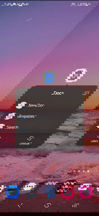 Opening a new document in Google Docs using app shortcuts.