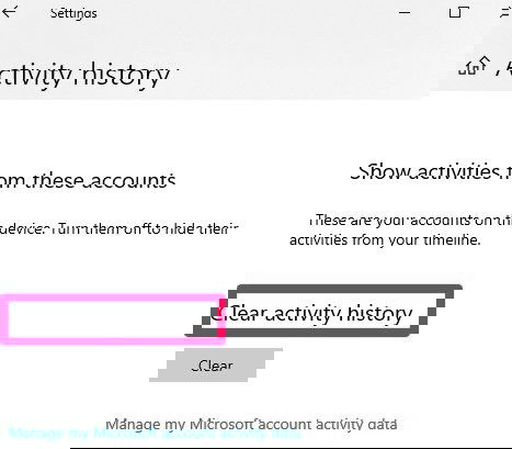 Windows Settings Clear Activity History