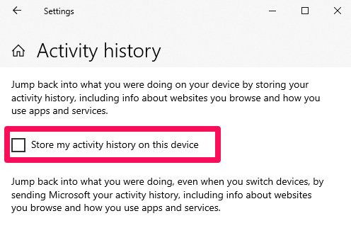 Windows Settings Store My Activity History On This Devide