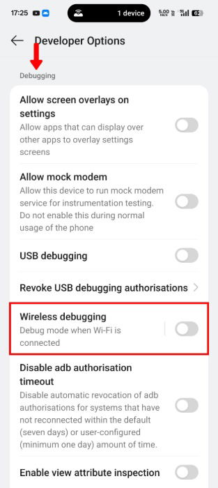 Wireless Debugging Setting