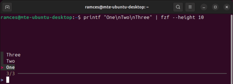 A terminal showing a customized Fzf prompt.