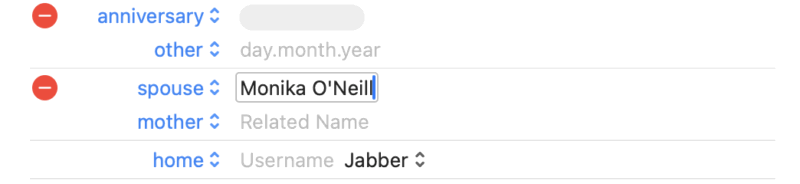 Add name to Relationship status on Mac contact