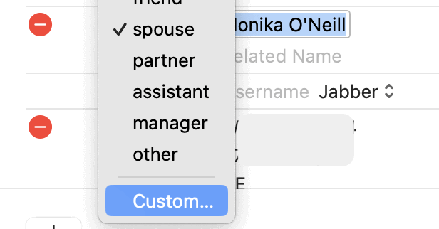 Make custom relationship status for macOS Contact