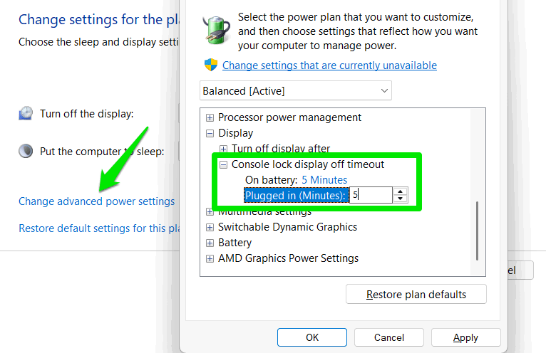 customizing lock screen timeout from power options