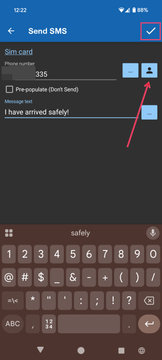 Adding phone number to Action for routine in MacroDroid app on Android. 