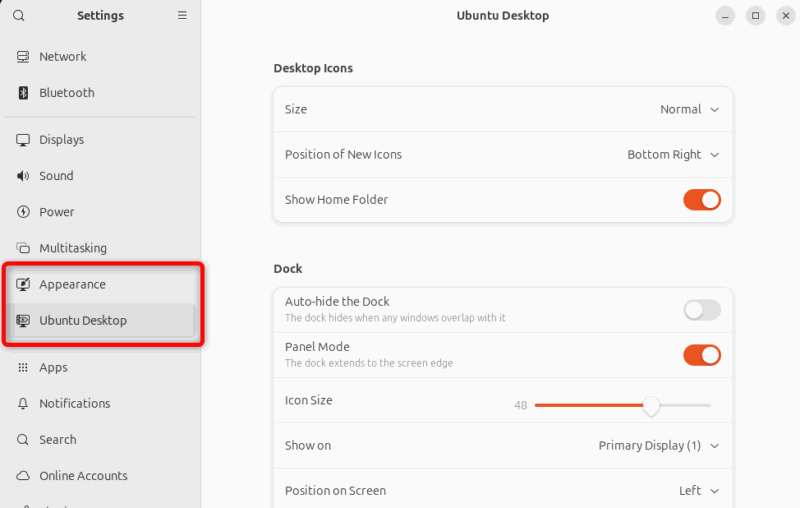 Appearance Settings Ubuntu