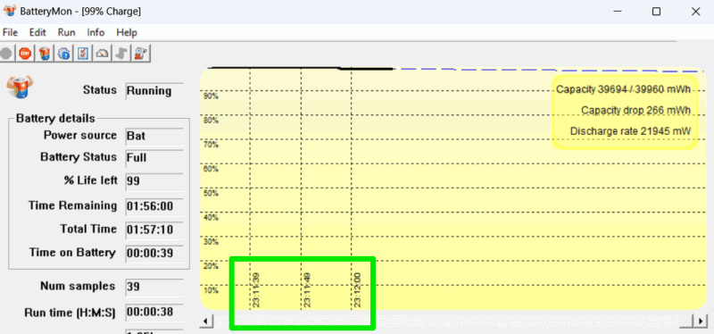 BatteryMon Graph tracking time
