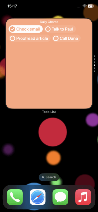 Widgets stacked on iPhone homescreen.