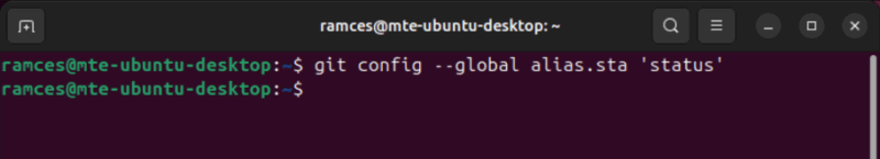 A terminal showing the process of creating a new Git alias.