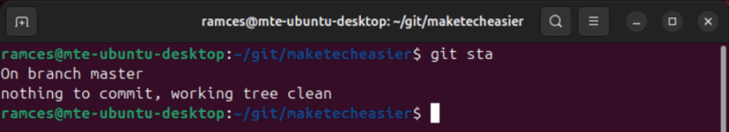 A terminal showing the Git alias working properly.