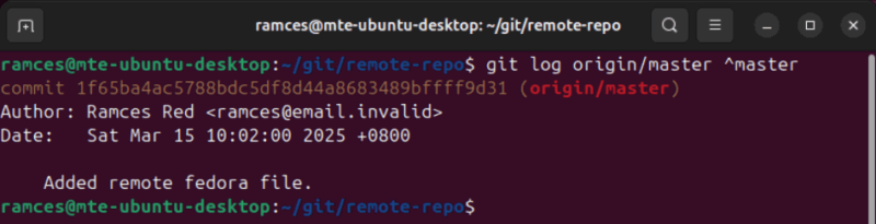 A terminal showing the new changes in the upstream repository without merging it to the local codebase.
